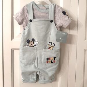 Disney Mickey Mouse and Pluto Overalls Set NWT